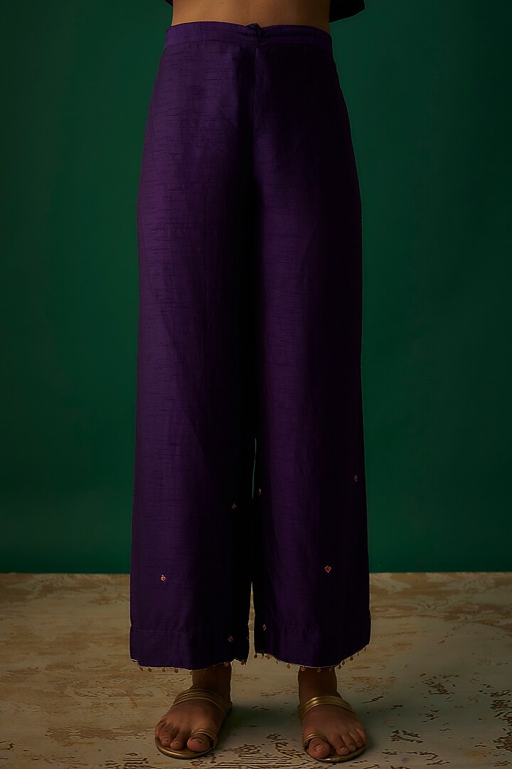 Purple Silk Zardosi Embroidered Kurta Set by Niti Bothra at Pernia's Pop Up Shop