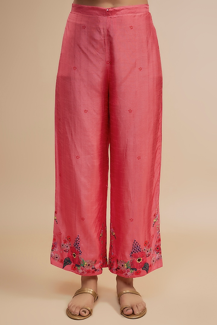 Pink Silk Floral Printed & Sequins Work Kurta Set by Niti Bothra at Pernia's Pop Up Shop