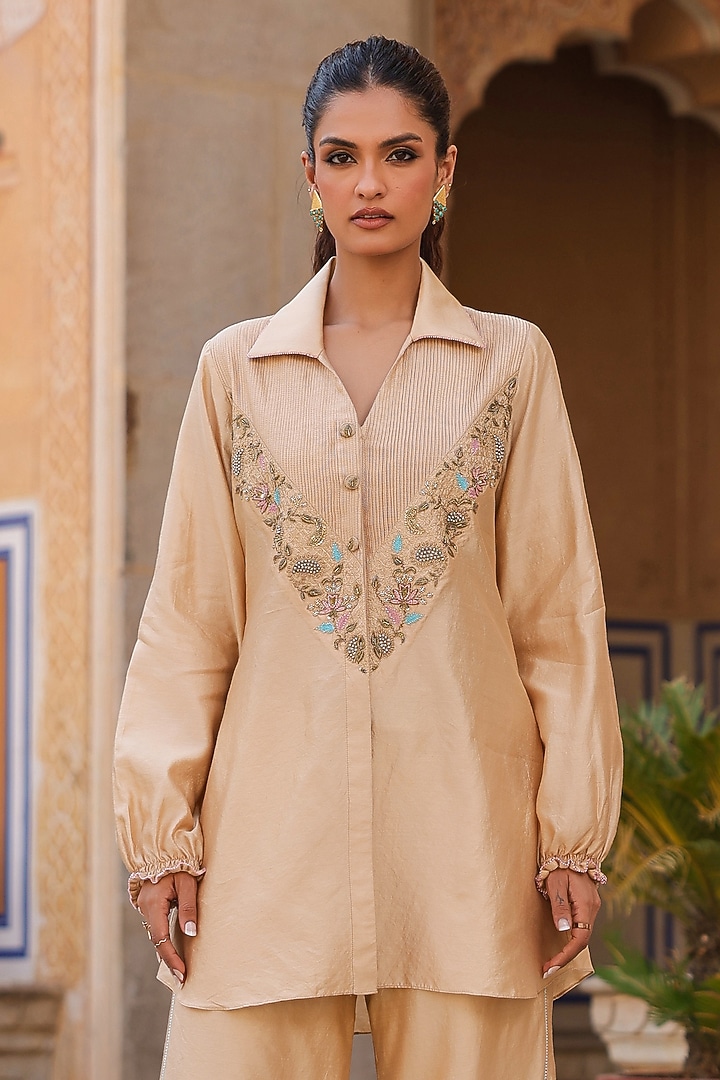 Ivory Pure Silk Zardosi Embroidered Co-Ord Set by Niti Bothra at Pernia's Pop Up Shop