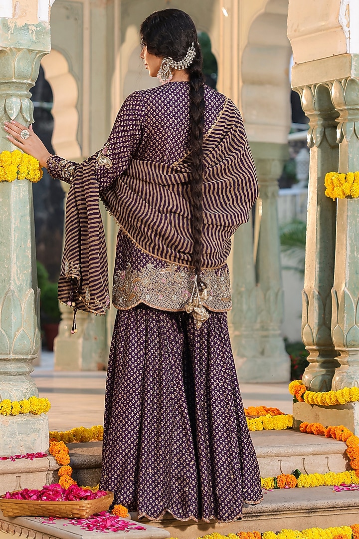 Purple Silk Printed Wedding Sharara Set by Niti Bothra at Pernia's Pop Up Shop
