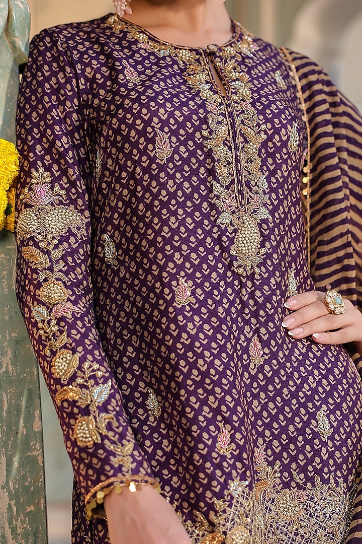Purple Silk Printed Wedding Sharara Set by Niti Bothra at Pernia's Pop Up Shop
