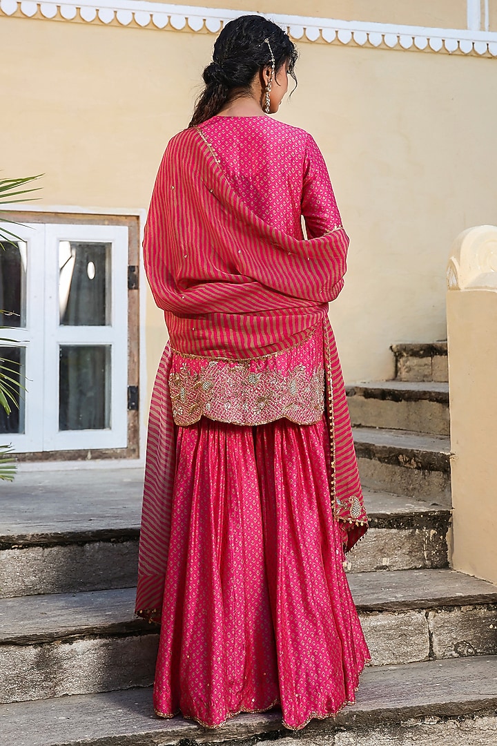 Pink Silk Printed Wedding Sharara Set by Niti Bothra at Pernia's Pop Up Shop