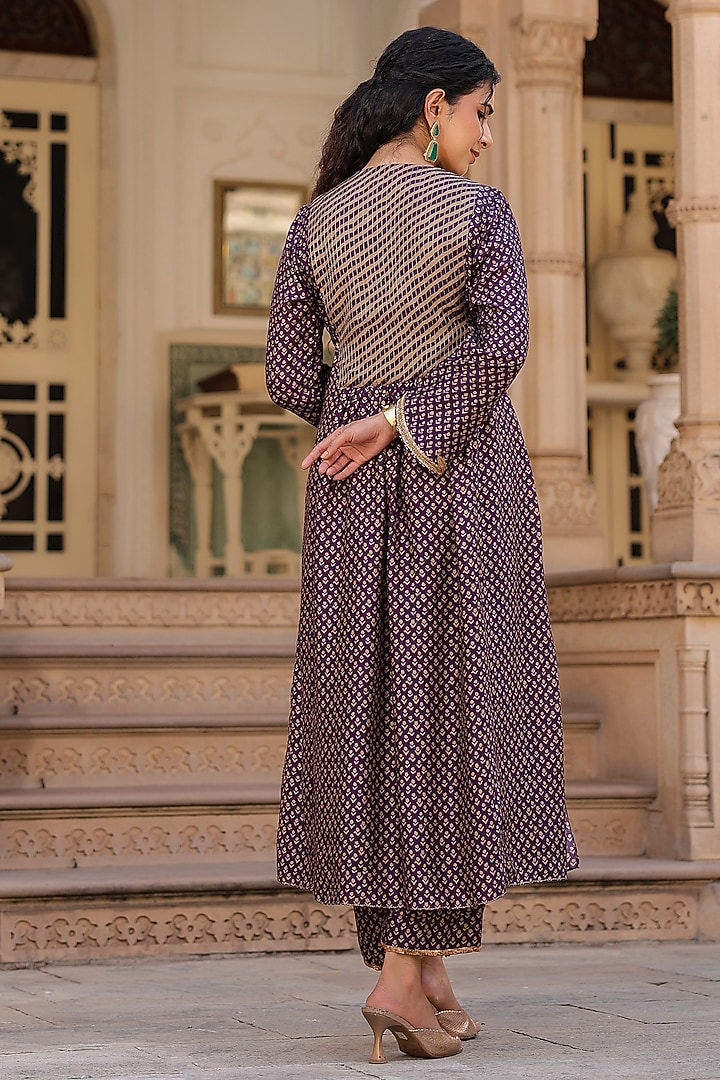 Purple Silk Zardosi Embroidered & Printed Kurta Set by Niti Bothra at Pernia's Pop Up Shop