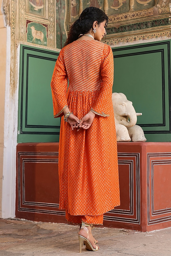 Orange Silk Zardosi Embroidered & Printed Kurta Set by Niti Bothra at Pernia's Pop Up Shop
