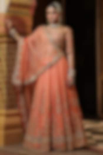 Peach Organza Pearl & Zardosi Embroidered Bridal Lehenga Set by Niti Bothra at Pernia's Pop Up Shop