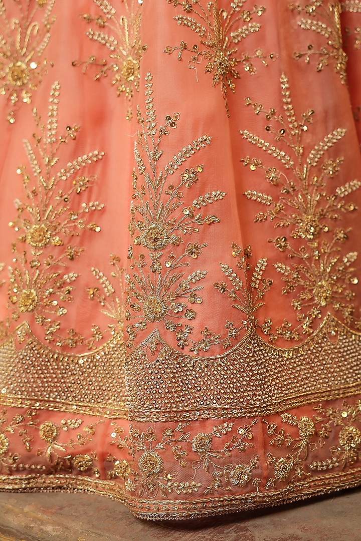 Peach Organza Pearl & Zardosi Embroidered Bridal Lehenga Set by Niti Bothra at Pernia's Pop Up Shop