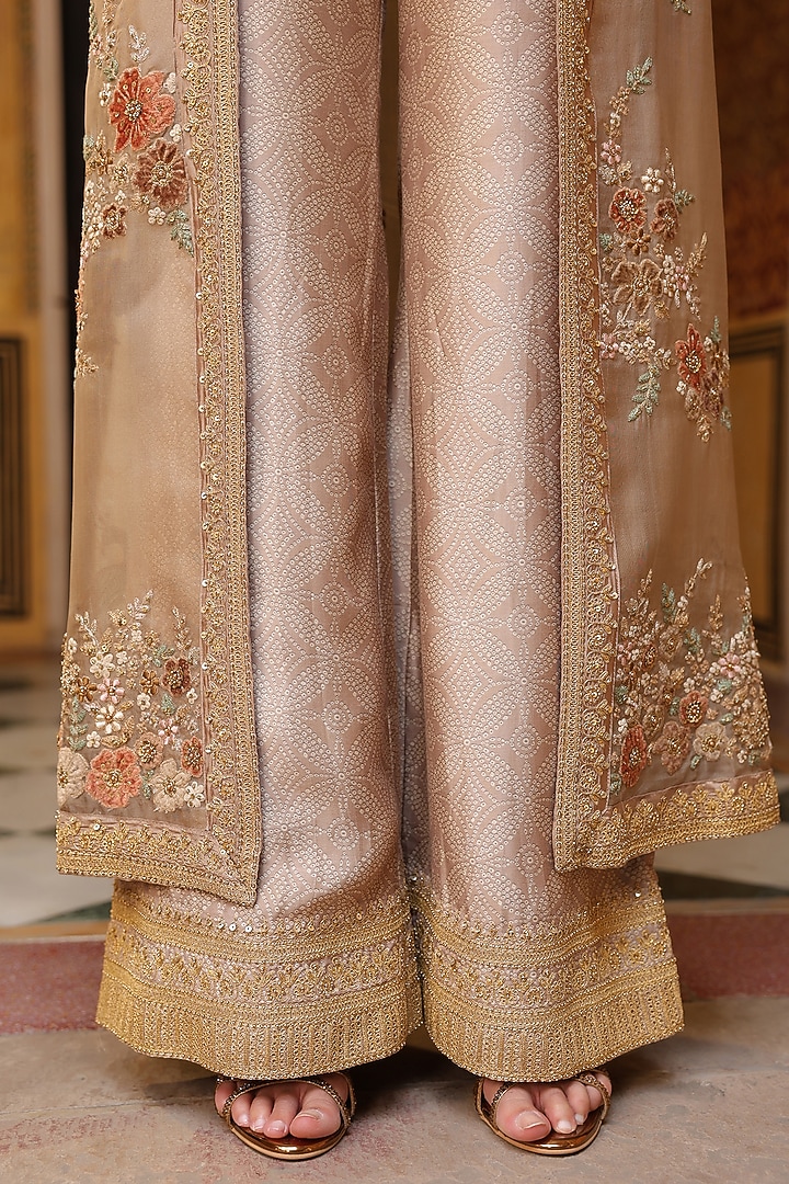 Ivory Silk Tencel Zardosi Embroidered Flared Pant Set by Niti Bothra at Pernia's Pop Up Shop