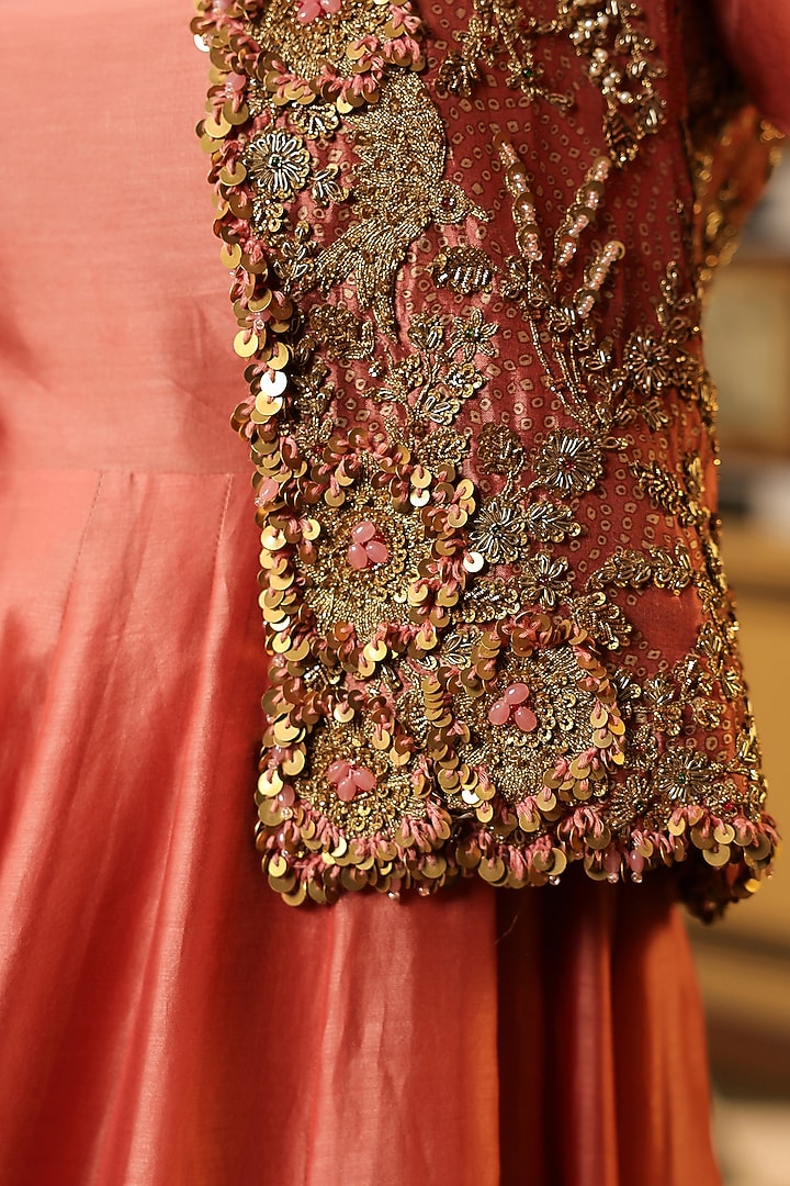 Rose Pink Silk Chanderi Flared Wedding Anarkali Set by Niti Bothra at Pernia's Pop Up Shop
