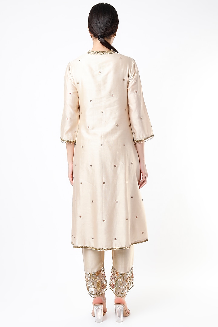 Beige Embroidered Kurta Set by Niti Bothra at Pernia's Pop Up Shop