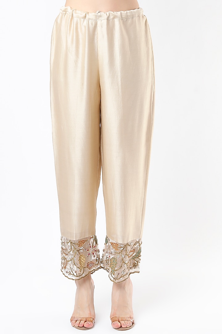 Beige Embroidered Kurta Set by Niti Bothra at Pernia's Pop Up Shop