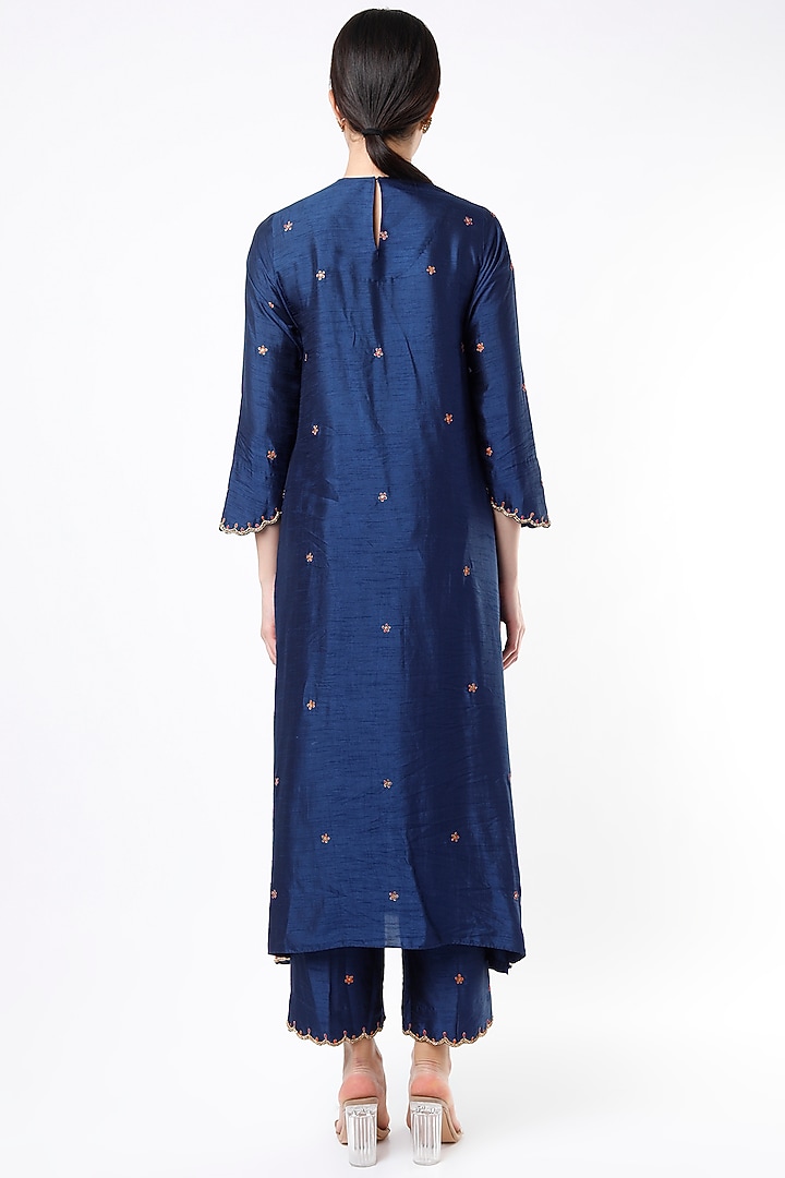 Cobalt Blue Embroidered Kurta Set by Niti Bothra at Pernia's Pop Up Shop