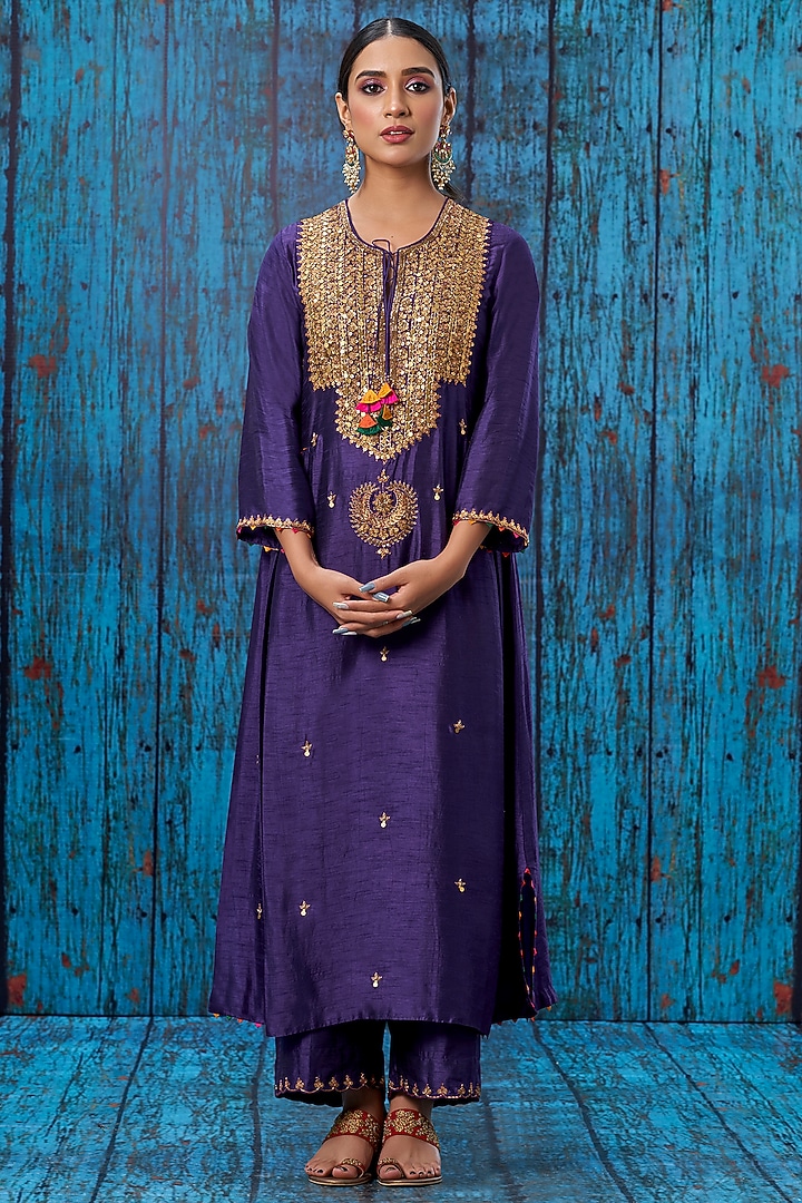 Purple Silk Kurta Set by Niti Bothra at Pernia's Pop Up Shop