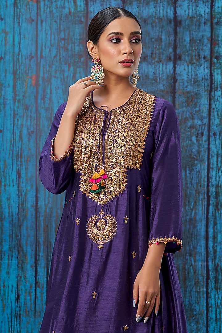 Purple Silk Kurta Set by Niti Bothra at Pernia's Pop Up Shop