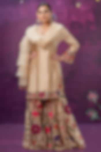 Ivory Floral Embroidered Sharara Set by Niti Bothra at Pernia's Pop Up Shop