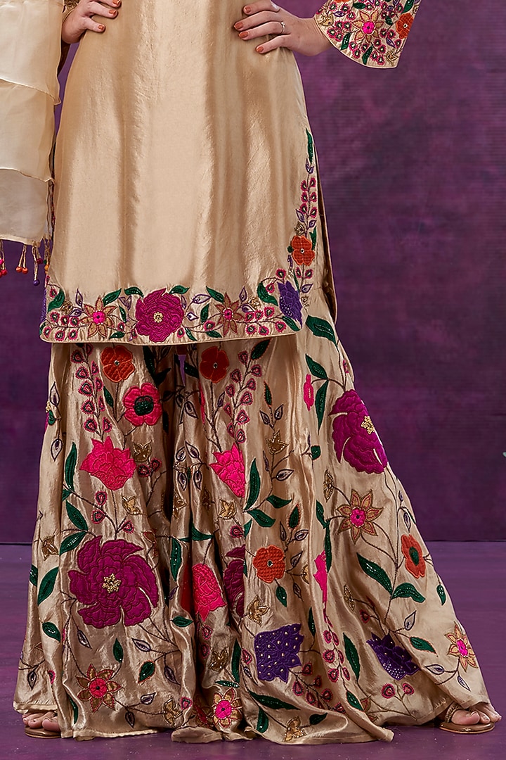 Ivory Floral Embroidered Wedding Sharara Set by Niti Bothra at Pernia's Pop Up Shop