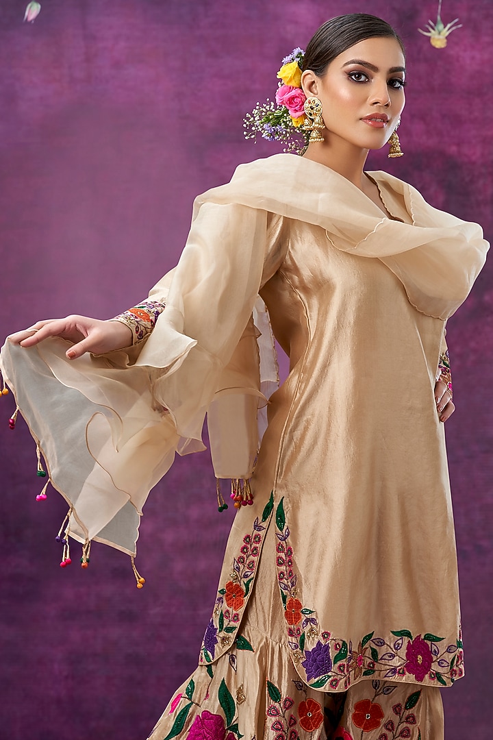 Ivory Floral Embroidered Wedding Sharara Set by Niti Bothra at Pernia's Pop Up Shop