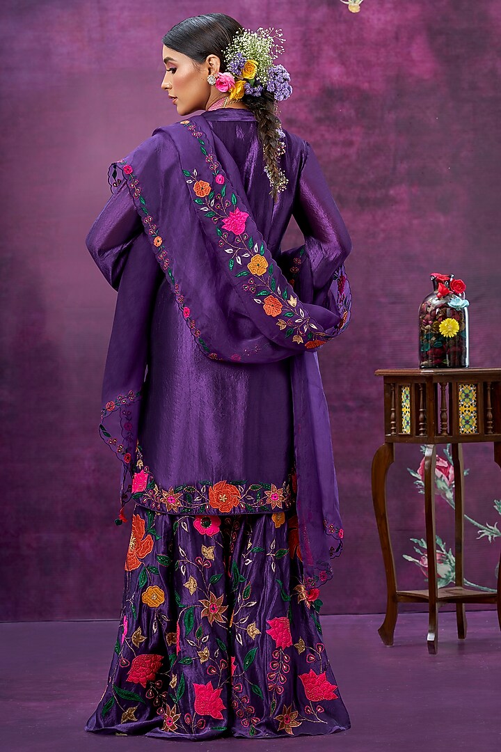 Purple Floral Embroidered Wedding Sharara Set by Niti Bothra at Pernia's Pop Up Shop
