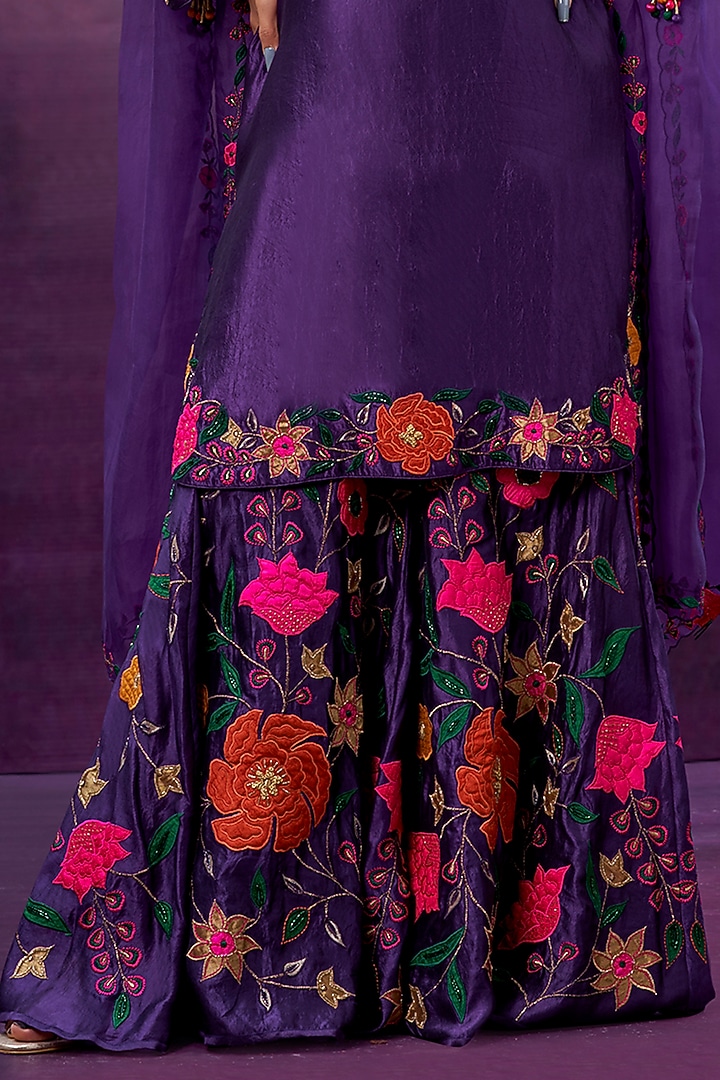 Purple Floral Embroidered Wedding Sharara Set by Niti Bothra at Pernia's Pop Up Shop