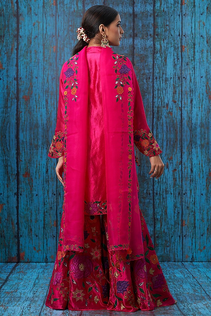 Pink Floral Embroidered Wedding Sharara Set by Niti Bothra at Pernia's Pop Up Shop