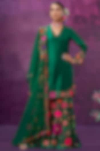 Green Floral Embroidered Sharara Set by Niti Bothra at Pernia's Pop Up Shop