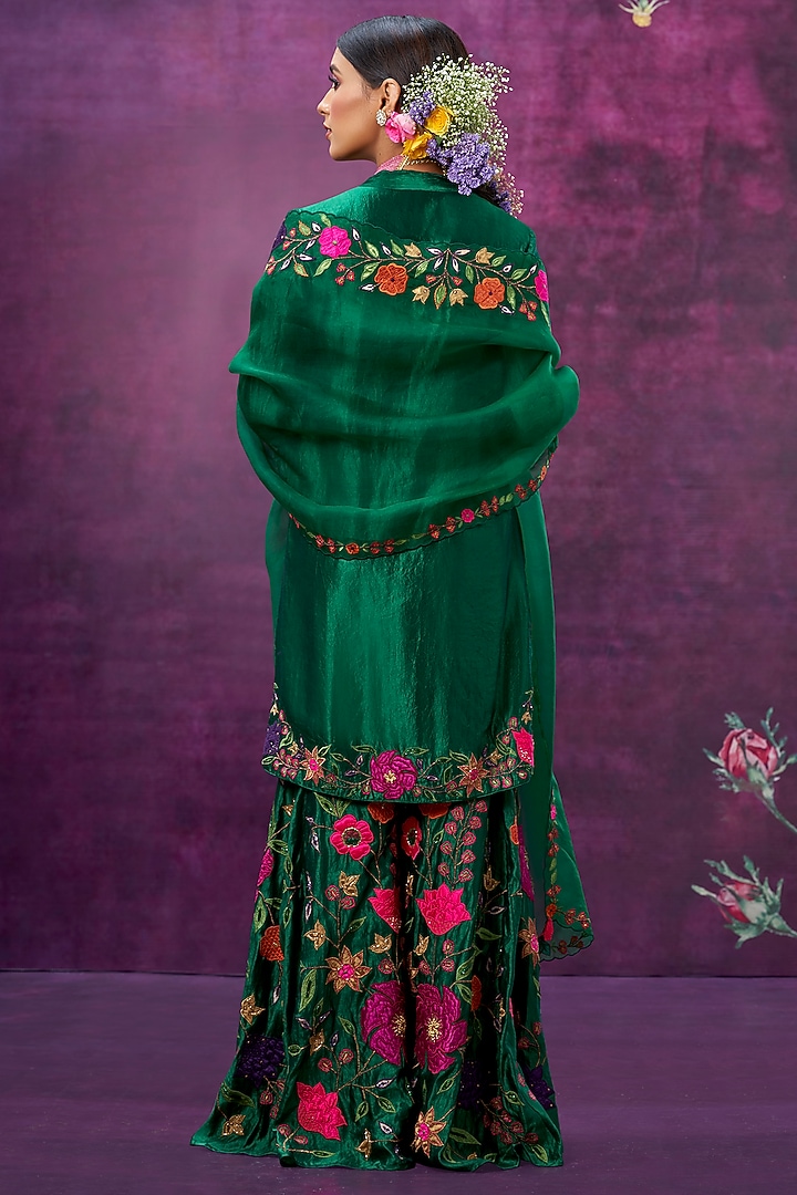 Green Floral Embroidered Wedding Sharara Set by Niti Bothra at Pernia's Pop Up Shop
