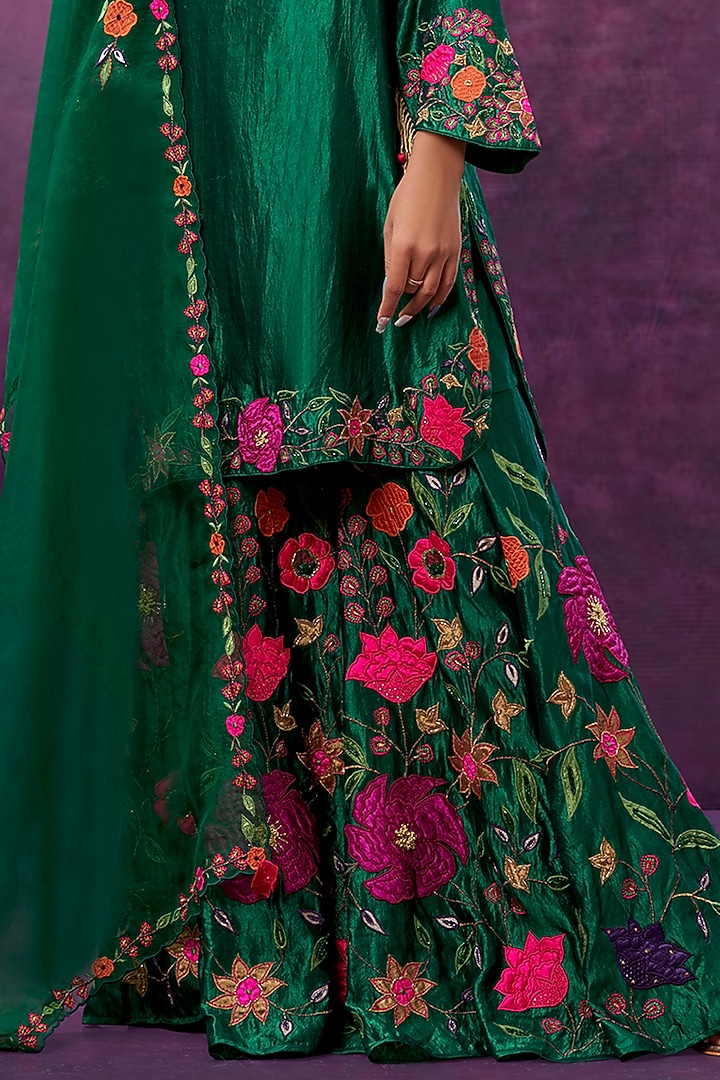 Green Floral Embroidered Wedding Sharara Set by Niti Bothra at Pernia's Pop Up Shop