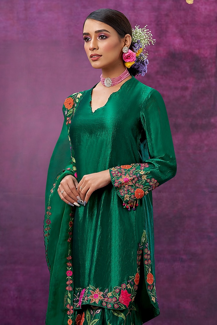Green Floral Embroidered Wedding Sharara Set by Niti Bothra at Pernia's Pop Up Shop