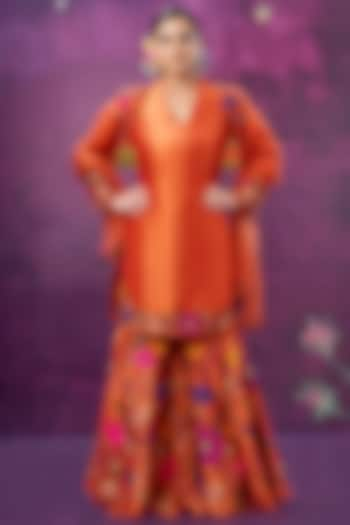 Orange Floral Embroidered Sharara Set by Niti Bothra at Pernia's Pop Up Shop