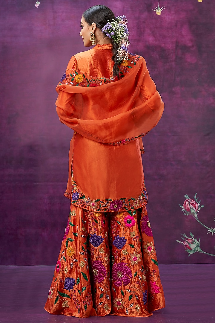 Orange Floral Embroidered Wedding Sharara Set by Niti Bothra at Pernia's Pop Up Shop