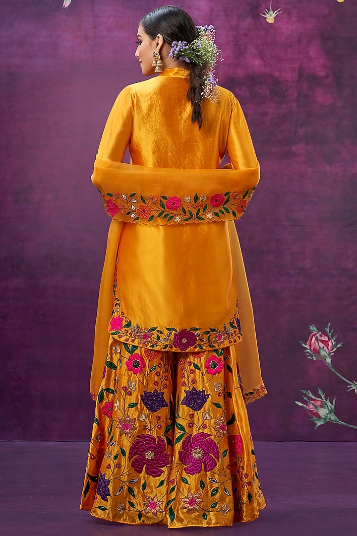 Mustard Floral Embroidered Wedding Sharara Set by Niti Bothra at Pernia's Pop Up Shop