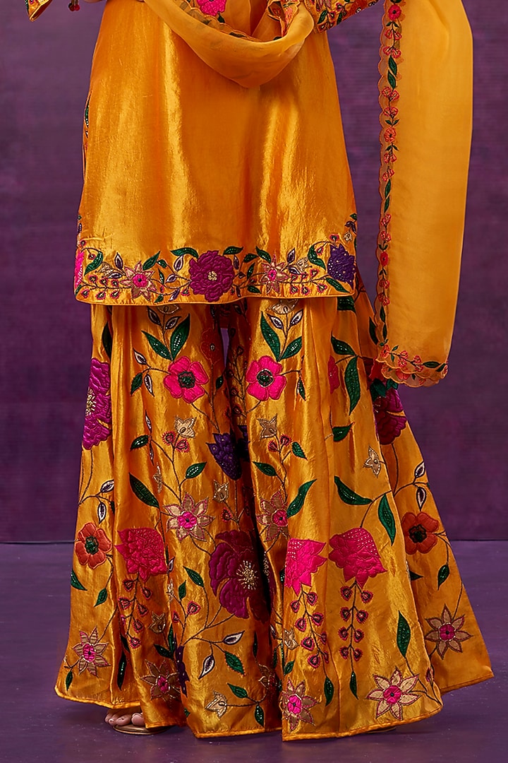 Mustard Floral Embroidered Wedding Sharara Set by Niti Bothra at Pernia's Pop Up Shop