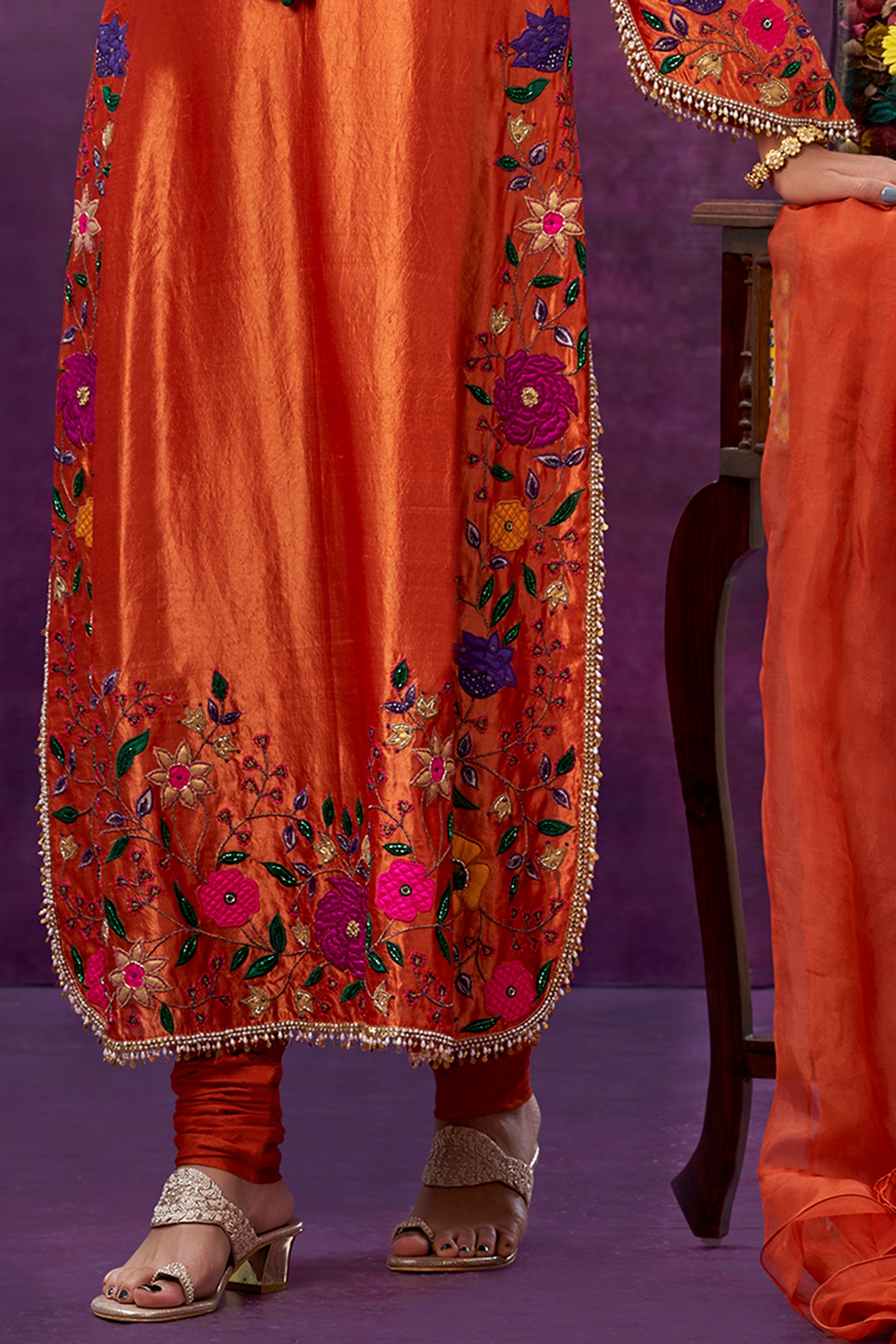 Peppy pink and orange plazzo Dress Set in Gota Work - Rana's by Kshitija