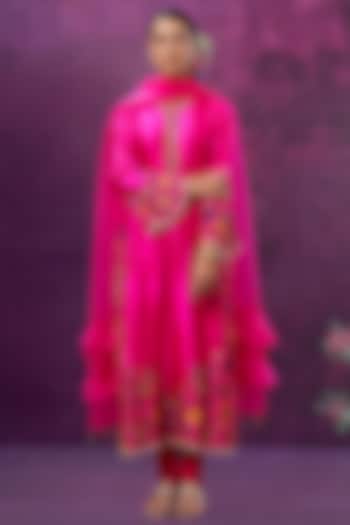 Pink Kora Silk Kurta Set by Niti Bothra