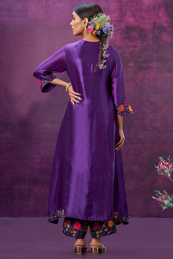 Purple Kora Silk Kurta Set by Niti Bothra at Pernia's Pop Up Shop