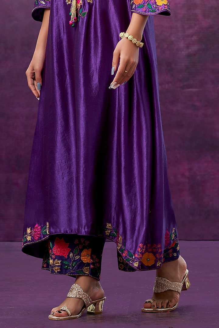 Purple Kora Silk Kurta Set by Niti Bothra at Pernia's Pop Up Shop