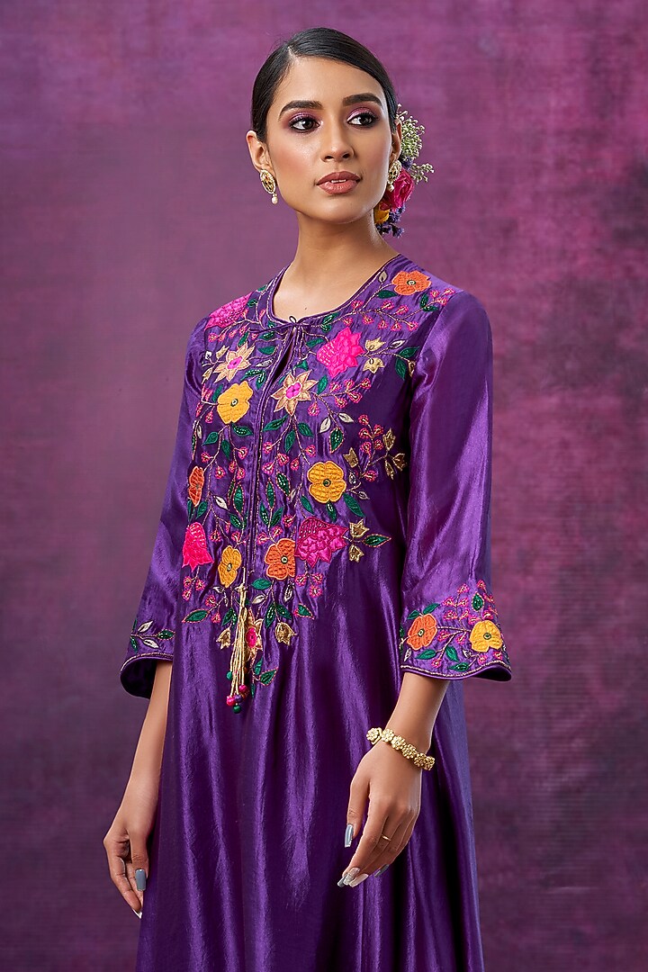Purple Kora Silk Kurta Set by Niti Bothra at Pernia's Pop Up Shop