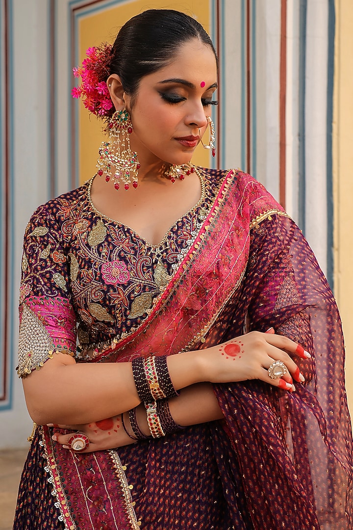 Purple Silk Printed Wedding Lehenga Set by Niti Bothra at Pernia's Pop Up Shop