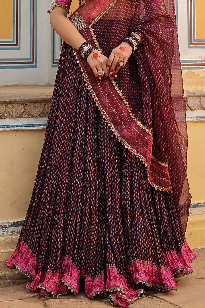 Purple Silk Printed Wedding Lehenga Set by Niti Bothra at Pernia's Pop Up Shop