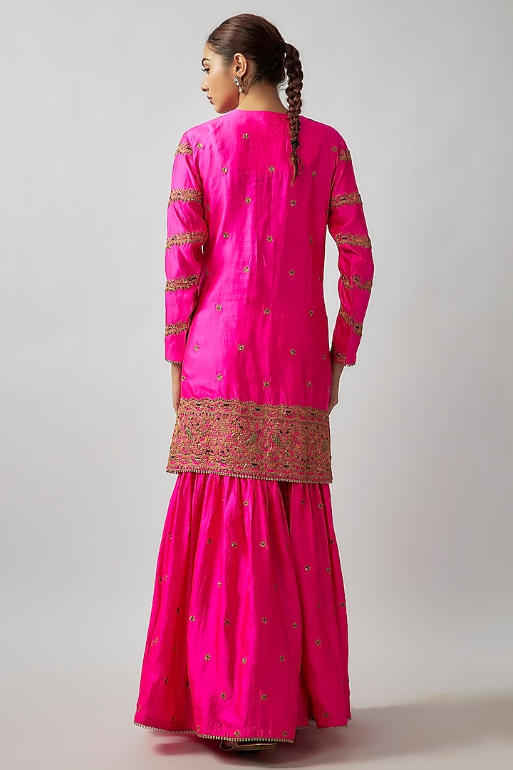Pink Pure Banarasi Spun Silk Boota Embroidered Sharara Set by Niti Bothra at Pernia's Pop Up Shop