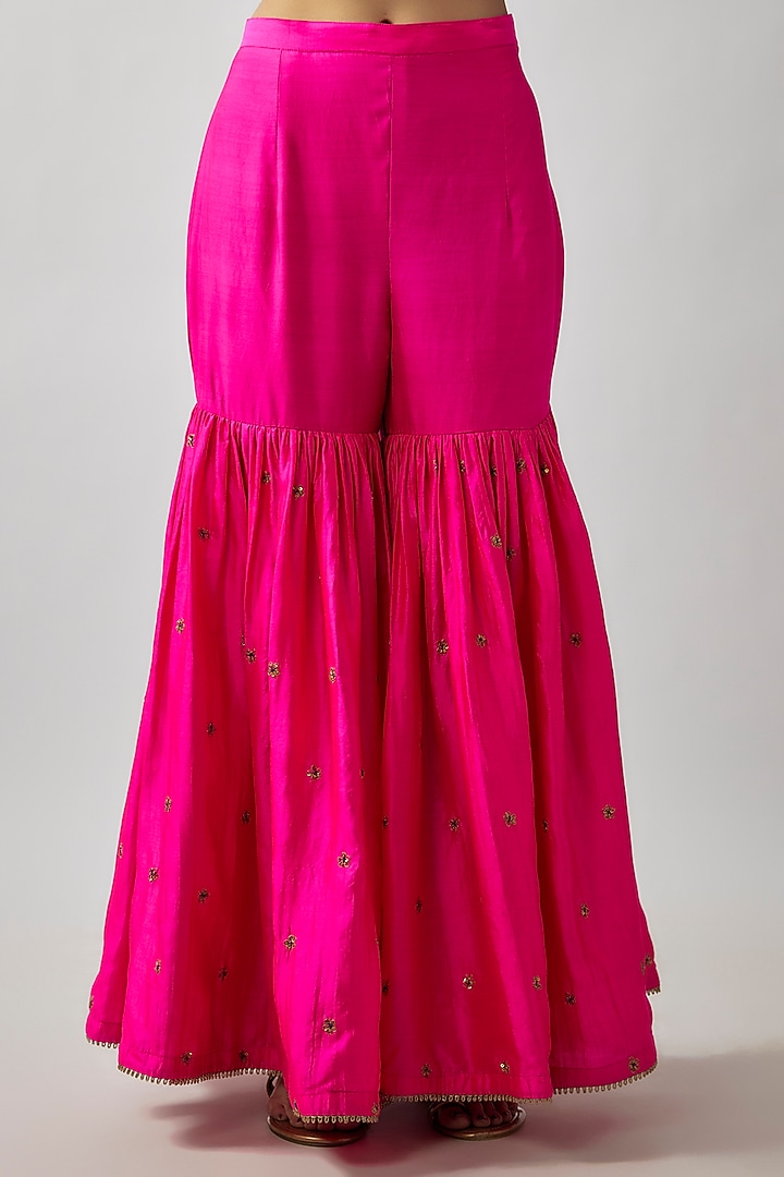 Pink Pure Banarasi Spun Silk Boota Embroidered Sharara Set by Niti Bothra at Pernia's Pop Up Shop