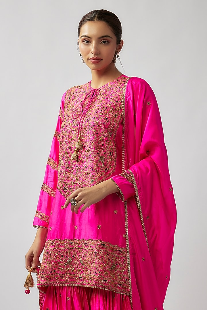 Pink Pure Banarasi Spun Silk Boota Embroidered Sharara Set by Niti Bothra at Pernia's Pop Up Shop