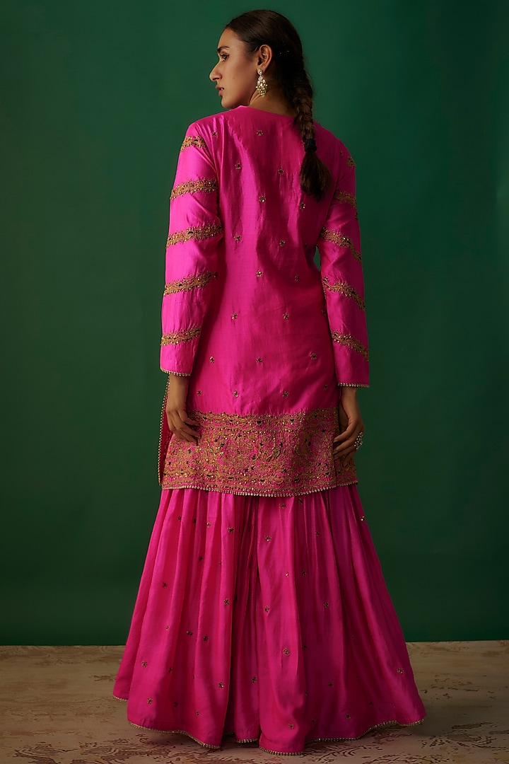 Hot Pink Pure Banarasi Spun Silk Boota Work Wedding Sharara Set by Niti Bothra at Pernia's Pop Up Shop
