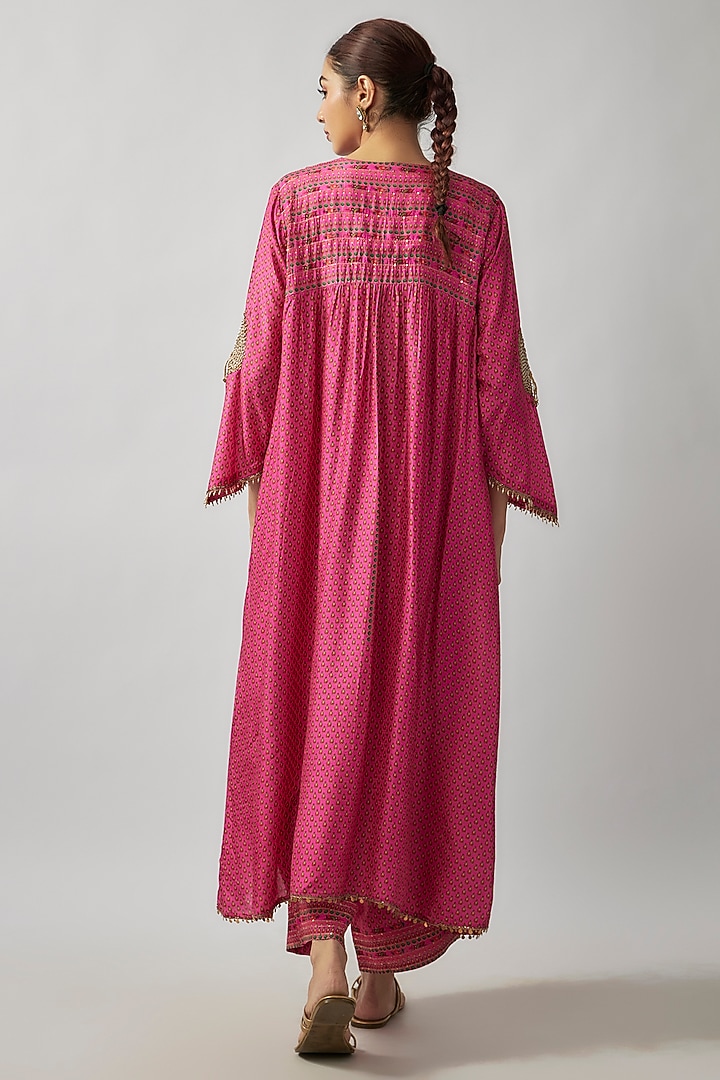 Pink Silk Resham Chintz Printed & Thread Embroidered Kurta Set by Niti Bothra at Pernia's Pop Up Shop