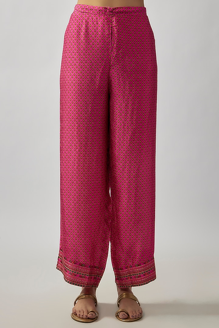 Pink Silk Resham Chintz Printed & Thread Embroidered Kurta Set by Niti Bothra at Pernia's Pop Up Shop