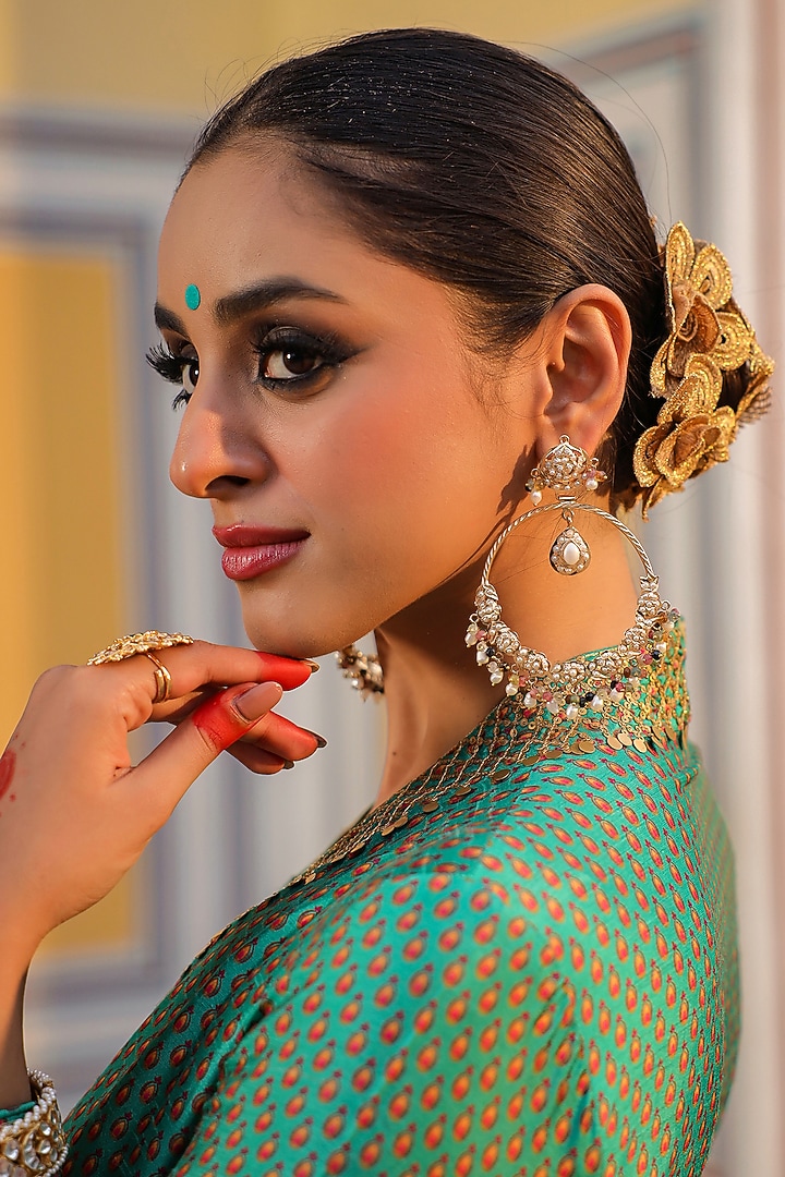Turquoise Silk Tikki Embroidered & Printed Wedding Sharara Set by Niti Bothra at Pernia's Pop Up Shop