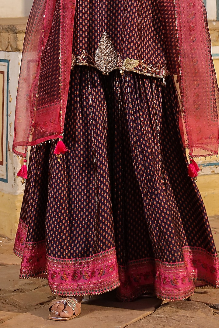 Purple Silk Tikki Embroidered & Printed Wedding Sharara Set by Niti Bothra at Pernia's Pop Up Shop