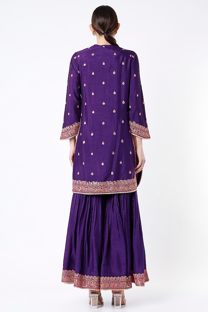Purple Embroidered Wedding Sharara Set by Niti Bothra at Pernia's Pop Up Shop