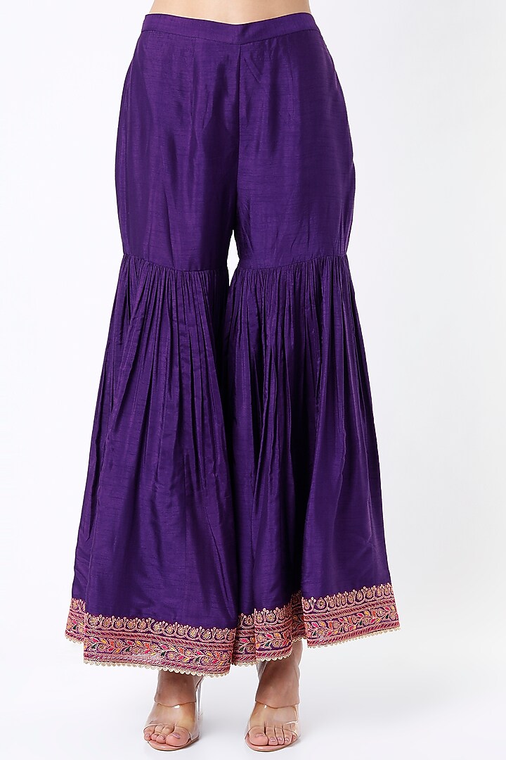 Purple Embroidered Wedding Sharara Set by Niti Bothra at Pernia's Pop Up Shop