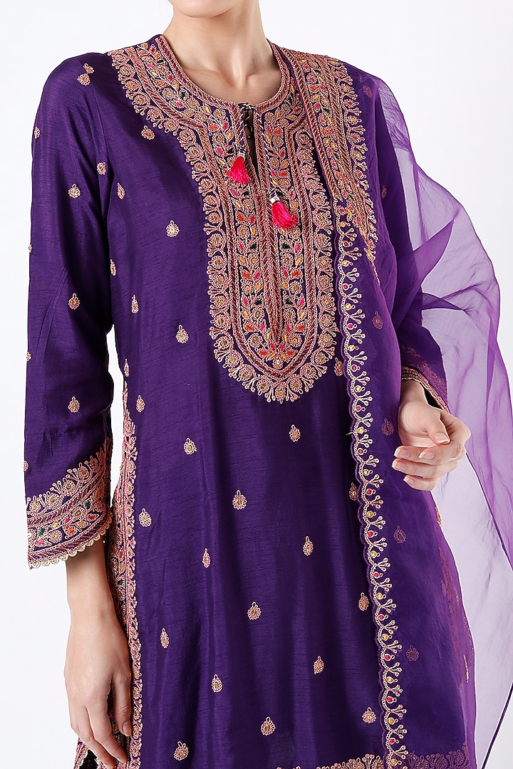 Purple Embroidered Wedding Sharara Set by Niti Bothra at Pernia's Pop Up Shop