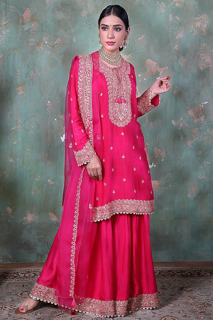 Pink Embroidered Sharara Set by Niti Bothra at Pernia's Pop Up Shop